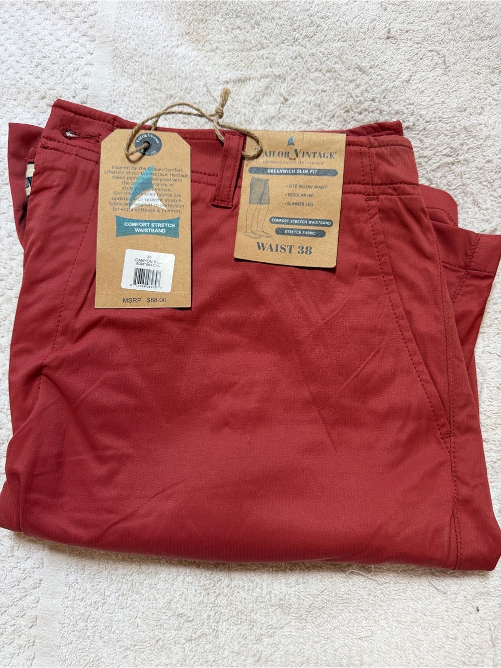 Tailor Vintage Men's Rust Red Slim Chinos
